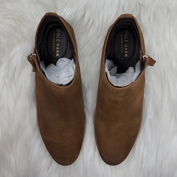 Cole Haan Gracy Bootie (45 mm) Earthen Agora Burnished Suede Boots - Picture 9 of 16